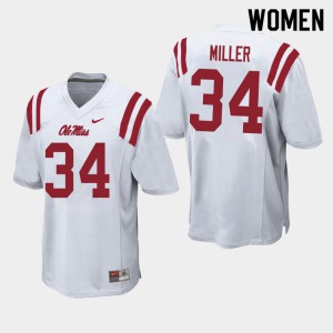 Women Ole Miss Rebels Zavier Miller #34 Football White Jerseys 324963-306