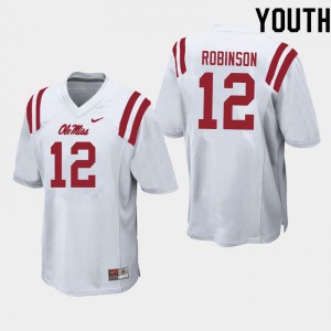Youth Ole Miss Rebels Austrian Robinson #12 White Official Jerseys 587297-783
