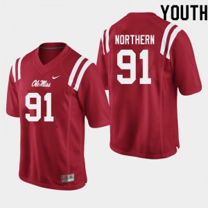 Youth Ole Miss Rebels Hal Northern #91 Red NCAA Jersey 580997-817