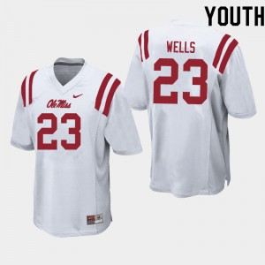 Youth Ole Miss Rebels Nevin Wells #23 White Embroidery Jersey 603474-335