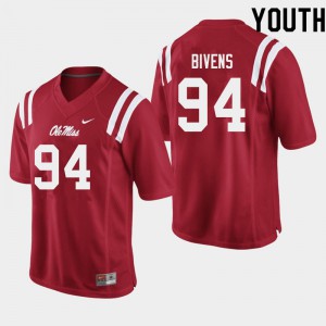 Youth Ole Miss Rebels Quentin Bivens #94 Official Red Jersey 463997-577