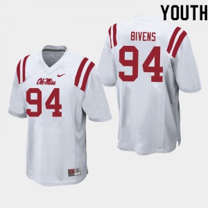 Youth Ole Miss Rebels Quentin Bivens #94 Alumni White Jerseys 774076-331