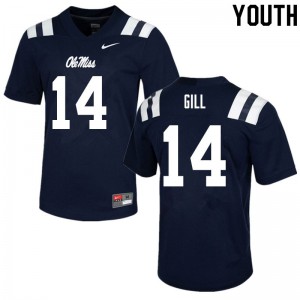 Youth Ole Miss Rebels Daylen Gill #14 Navy Official Jersey 844771-136