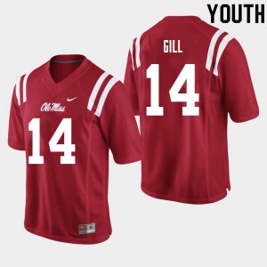 Youth Ole Miss Rebels Daylen Gill #14 Red Stitch Jerseys 661634-467