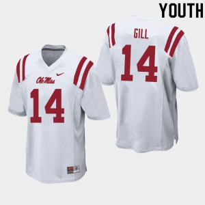 Youth Ole Miss Rebels Daylen Gill #14 Football White Jersey 574593-436