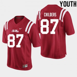 Youth Ole Miss Rebels Garrett Childers #87 Red Official Jersey 812136-779