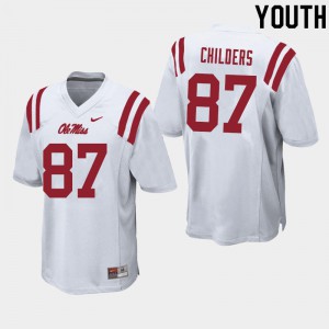 Youth Ole Miss Rebels Garrett Childers #87 Embroidery White Jersey 726124-134