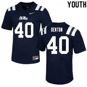Youth Ole Miss Rebels Jalen Denton #40 Stitched Navy Jersey 937356-969