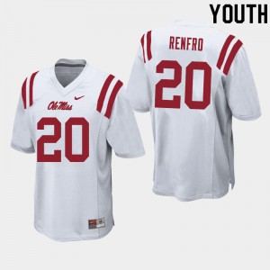 Youth Ole Miss Rebels Kade Renfro #20 White Stitched Jersey 265237-545