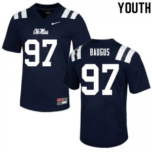 Youth Ole Miss Rebels Michael Baugus #97 Navy Official Jerseys 379276-745