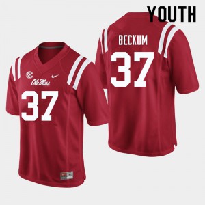 Youth Ole Miss Rebels DJ Beckum #37 Embroidery Red Jersey 173891-638