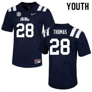 Youth Ole Miss Rebels Damarcus Thomas #28 Navy NCAA Jerseys 258637-199