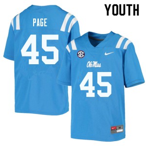 Youth Ole Miss Rebels Fred Page #45 Powder Blue Stitched Jerseys 799634-598