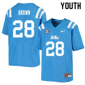 Youth Ole Miss Rebels Markevious Brown #28 Official Powder Blue Jerseys 318344-252