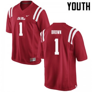 Youth Ole Miss Rebels A.J. Brown #1 Red Embroidery Jersey 774490-463