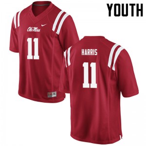 Youth Ole Miss Rebels A.J. Harris #11 Red Player Jersey 931283-538