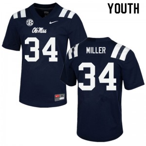 Youth Ole Miss Rebels Bobo Miller #34 Navy College Jersey 911111-595