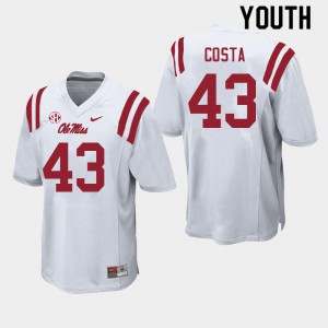 Youth Ole Miss Rebels Caden Costa #43 White Stitched Jerseys 850362-375