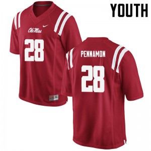 Youth Ole Miss Rebels DVaughn Pennamon #28 Red Stitch Jerseys 959194-431