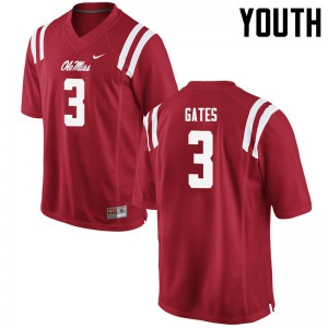 Youth Ole Miss Rebels DeMarquis Gates #3 University Red Jerseys 280724-308