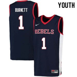 Youth Ole Miss Rebels Deandre Burnett #1 Navy Basketball Jersey 886432-238