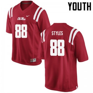 Youth Ole Miss Rebels Garrett Styles #88 Stitch Red Jerseys 584870-752