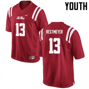 Youth Ole Miss Rebels Grant Restmeyer #13 Red Stitched Jersey 162576-153