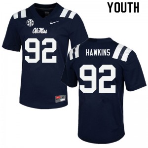 Youth Ole Miss Rebels JJ Hawkins #92 Player Navy Jerseys 688783-553