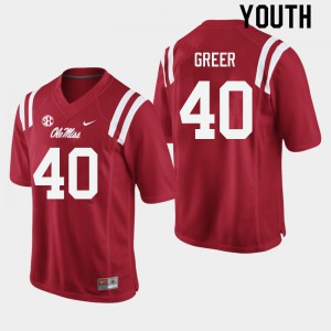 Youth Ole Miss Rebels Jack Greer #40 Embroidery Red Jersey 120085-829