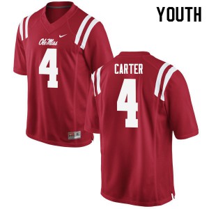 Youth Ole Miss Rebels Jacob Carter #4 Red Embroidery Jersey 340025-312