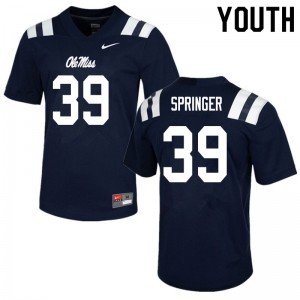 Youth Ole Miss Rebels Jake Springer #39 Stitch Navy Jerseys 342356-706