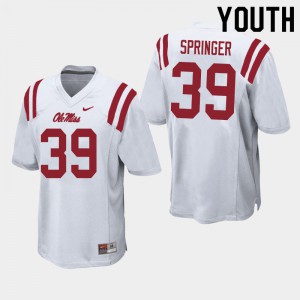 Youth Ole Miss Rebels Jake Springer #39 NCAA White Jersey 580292-645