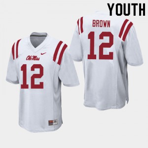 Youth Ole Miss Rebels Jakivuan Brown #12 Official White Jerseys 121710-149