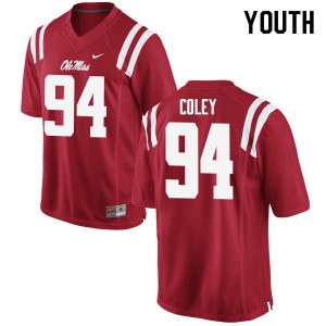 Youth Ole Miss Rebels James Coley #94 Official Red Jerseys 269541-373