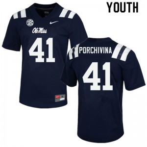 Youth Ole Miss Rebels John Porchivina #41 Embroidery Navy Jersey 108339-235