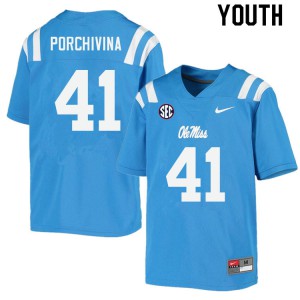 Youth Ole Miss Rebels John Porchivina #41 Powder Blue Official Jersey 626894-329