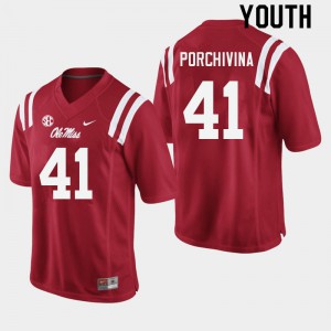Youth Ole Miss Rebels John Porchivina #41 Red College Jerseys 292106-676
