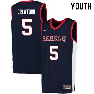 Youth Ole Miss Rebels Markel Crawford #5 Navy Stitched Jersey 113308-224