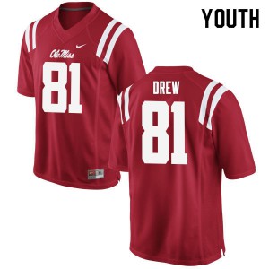 Youth Ole Miss Rebels Ryan Drew #81 Red Player Jersey 633372-513