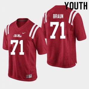 Youth Ole Miss Rebels Tobias Braun #71 Red Football Jersey 546916-451
