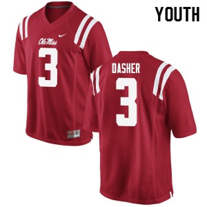 Youth Ole Miss Rebels Vernon Dasher #3 Embroidery Red Jersey 906665-703
