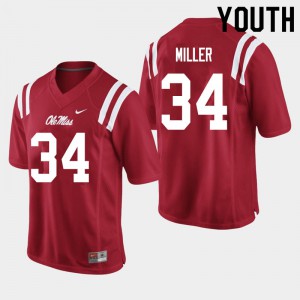 Youth Ole Miss Rebels Zavier Miller #34 Red Stitched Jersey 447310-512